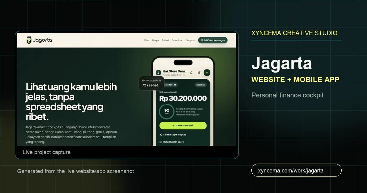 Live capture from jagarta.com showing the finance product landing page and mobile app preview.